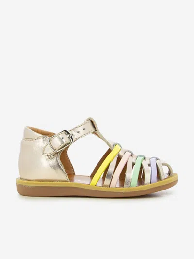 Pom D'api Kids' Poppy Lux Leather Sandals In Gold