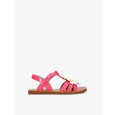 Pom D'api Girls Pink Kids' Plagette Big Flower Leather Sandals