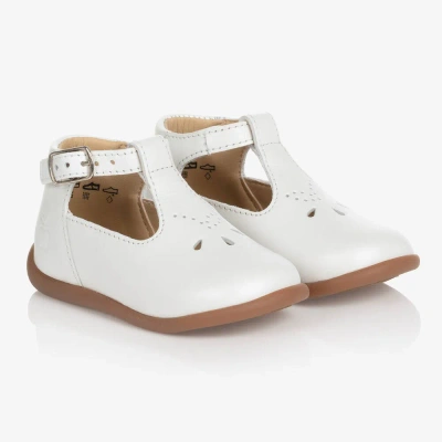 Pom D'api Babies'  Girls White Leather First Walker Shoes