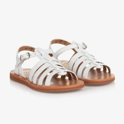 Pom D'api Kids' Metallic-effect Leather Sandals In White