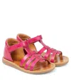 Pom D'api Poppy Strap Leather Sandals In Laminato Berry