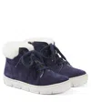 Pom D'api Start Top Faux Fur-trimmed Suede Sneakers In Blue