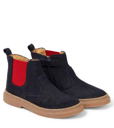 Pom D'api Kids' Suede Ankle Boots In Blue
