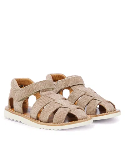 Pom D'api Kids' Waff Papy Denim Fisherman Sandals In Brown