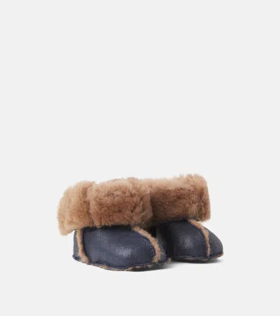 Pom D'api Baby Shearling-lined Leather Booties In Blue