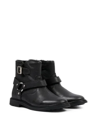 Pom D'api Kids' Buckle-strap Ankle Boots In 黑色