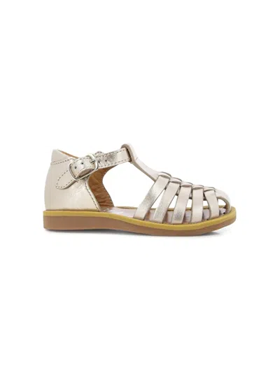 Pom D'api Kids' Caged Leather Sandals In Gold