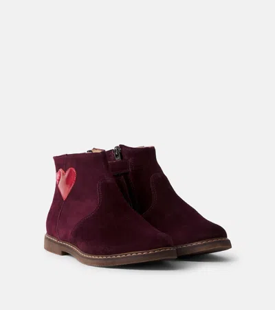 Pom D'api City Two Love Patch-appliqué Suede Boots In Burgundy