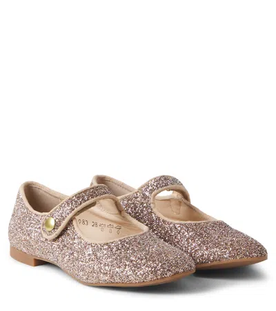 Pom D'api Daisy Baby Glitter Mary Jane Flats In Beige