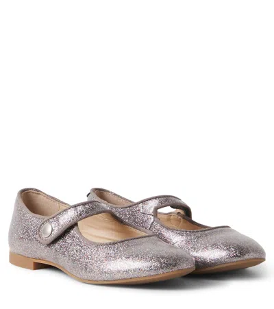 Pom D'api Daisy Baby Glitter Mary Jane Flats In Silver
