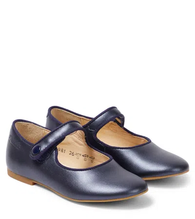 Pom D'api Kids' Daisy Baby Leather Ballet Flats In Softy Perlato Marine