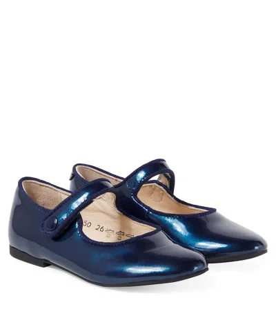 Pom D'api Kids' Daisy Baby Metallic Leather Mary Jane Flats In Blue