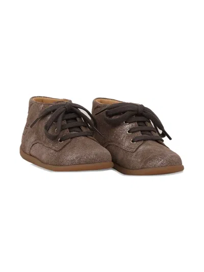Pom D'api Babies' Derby 系带金属感运动鞋 In Brown