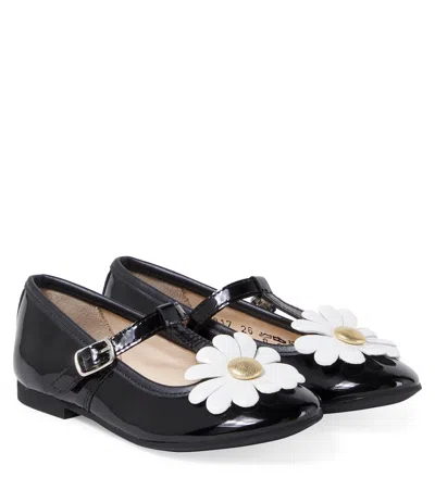 Pom D'api Kids' Dory Flo Leather Mary Jane Flats In Black