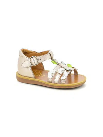 Pom D'api Kids' Floral Leather Sandals In Gold