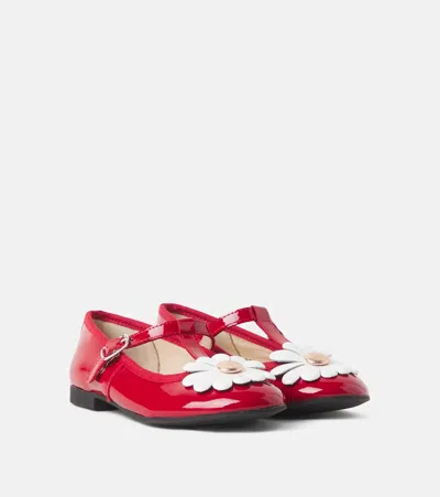 Pom D'api Floral-appliqué Patent Leather Mary Janes In Red