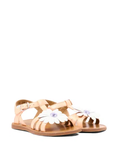 Pom D'api Kids' Flower-embellishment Sandals In Orange