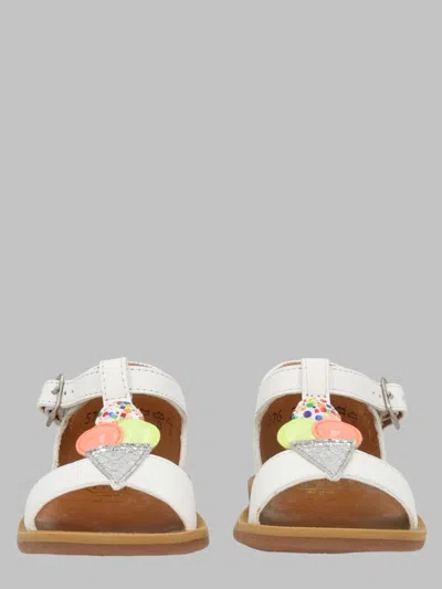 Pom D'api Girls Baby Leather Sandals With Tassel And Polka Dot Detail In White