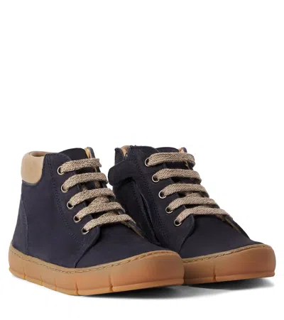 Pom D'api Kids' Leather Boots In Nubuck Marine