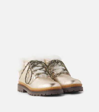 Pom D'api Metallic Lace-up Boots In Gold