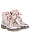Pom D'api Metallic Leather Lace-up Boots In Pink