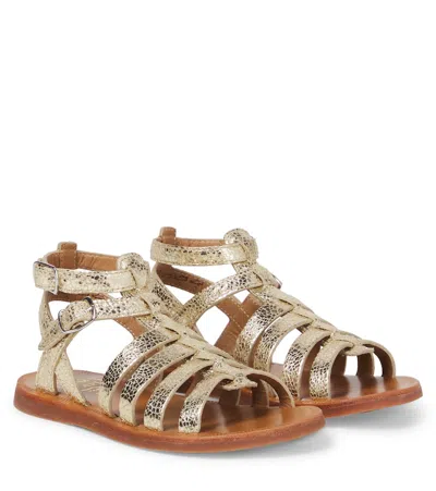 Pom D'api Kids' Metallic Leather Sandals In Brown