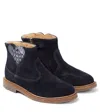 Pom D'api Kids Navy Blue Ankle Boots For Girls In Blue