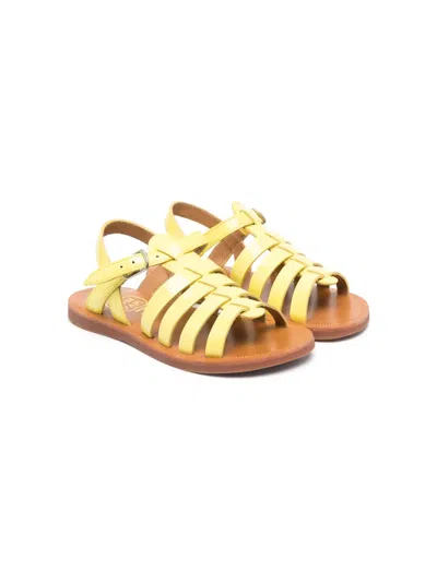 Pom D'api Kids' Patent Leather Open-toe Sandals In Yellow