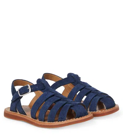 Pom D'api Kids' Plage-stitch Dad Suede Sandals In Blue