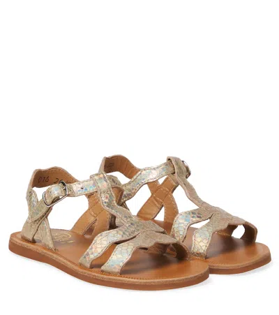 Pom D'api Kids' Plagette Metallic Leather Sandals In Gold