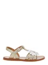 Pom D'api Plagette Metallic Open Toe Sandals With Daisy Flower Application On Front In Leather Girl In Silver