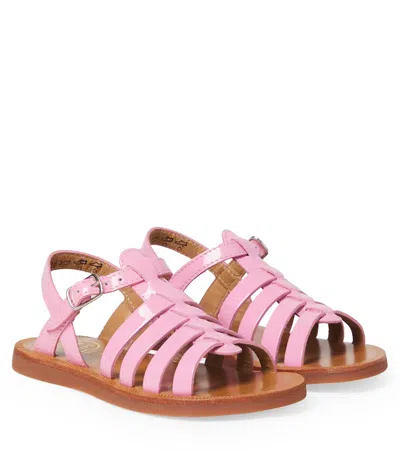 Pom D'api Kids' Plagette Strap Patent Leather Sandals In Pink