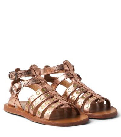 Pom D'api Kids' Plagette Stud Leather Gladiator Sandals In Multi