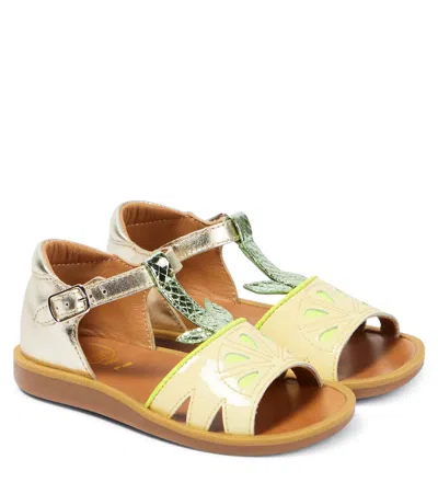 Pom D'api Kids' Poppy Agrume Leather Sandals In Multicoloured