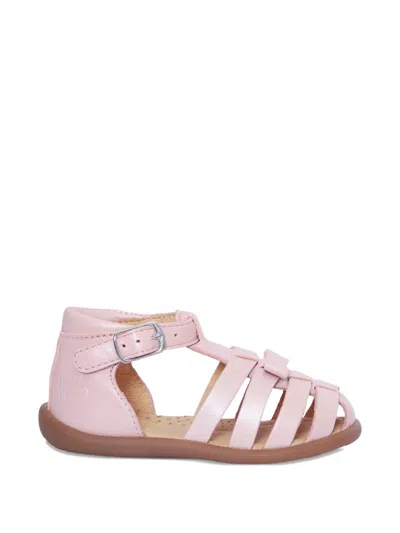 Pom D'api Kids' Stand-up Knot Leather Sandals In Brown