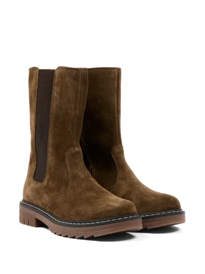 Pom D'api Kids' Suede Chelsea Boots In Brown
