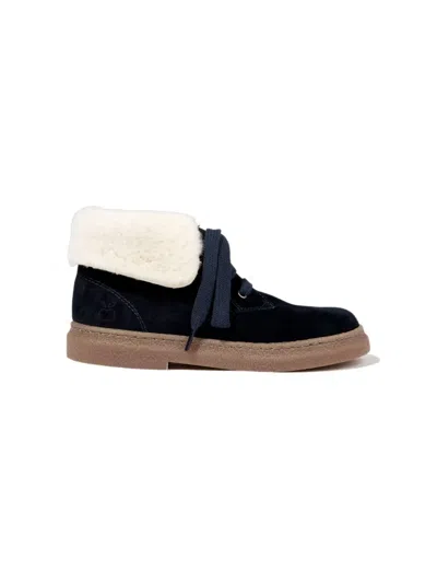 Pom D'api Kids' Trix Fur G Suede Ankle Boots In Blue
