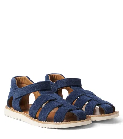 Pom D'api Kids' Waff Papy Suede Sandals In Blue