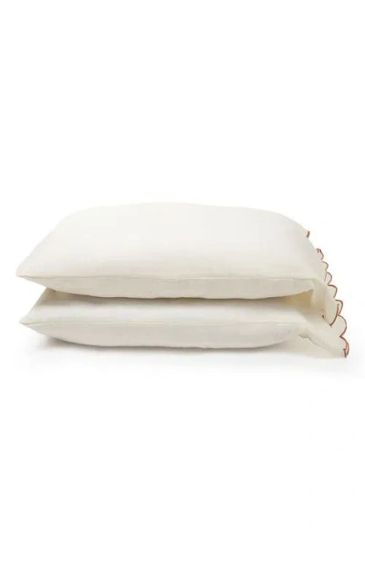 Pom Pom At Home Kelly Set Of 2 Linen Pillowcases In Cream/terra Cotta