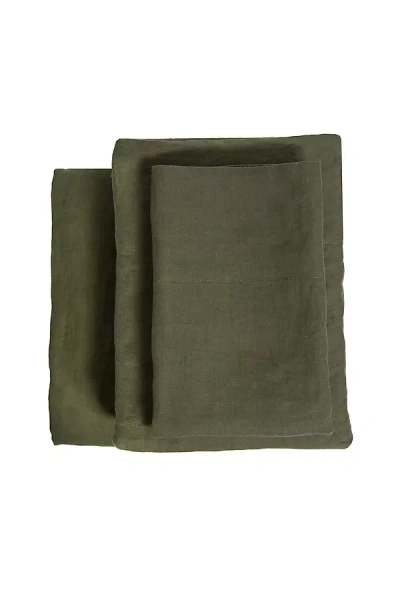 Pom Pom At Home Linen Sheet Set In Green
