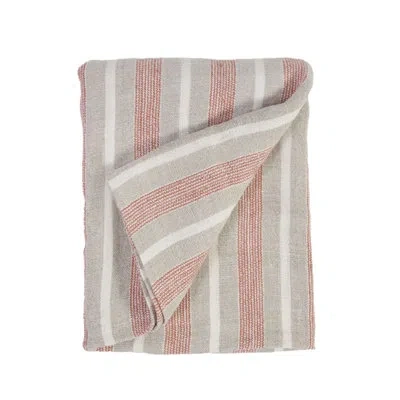 Pom Pom At Home Montecito 100% Linen Blanket In Terra Cotta;natural