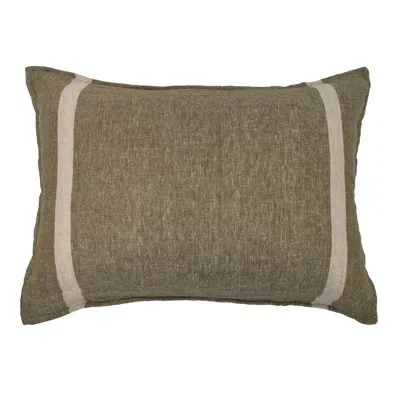 Pom Pom At Home Rory Herringbone 100% Linen Big Pillow Cover & Insert (28" X 36") In Green