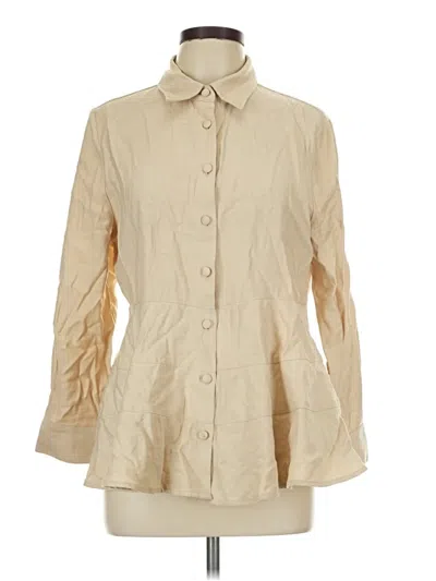 Pre-owned Pomander Place 3/4 Sleeve Button Down Shirt In Tan
