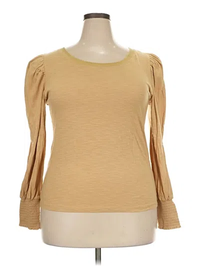 Pre-owned Pomander Place Long Sleeve Top Tan Scoop Neck Tops