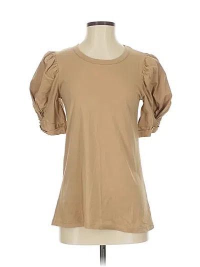 Pre-owned Pomander Place Short Sleeve Top Tan Sweetheart Neckline Tops In Brown