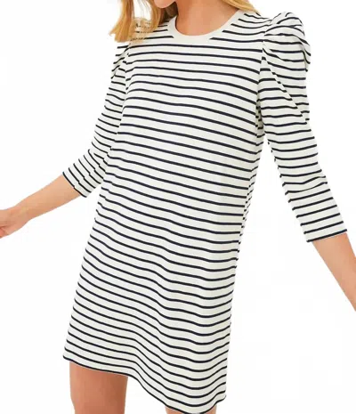 Pomander Place Striped Knit Popover Shirt Dress In Cream/navy In Black