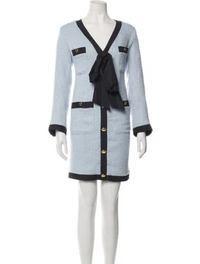 Pre-owned Pomander Place Tweed Pattern Mini Dress In Blue