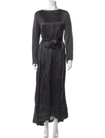 Pre-owned Pomandère Bateau Neckline Long Dress In Grey