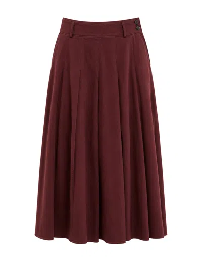 Pomandère Burgundy High-waist Pleated Cotton-wool Midi Skirt