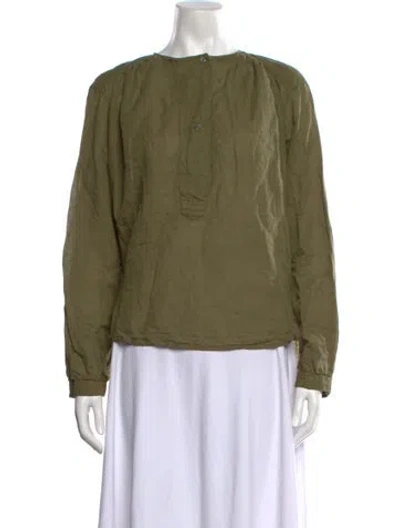 Pre-owned Pomandère Crew Neck Long Sleeve Blouse In Green
